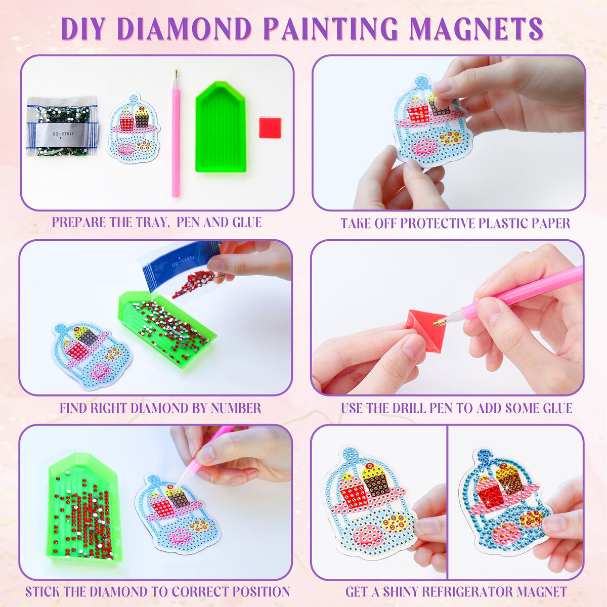 30 PCS Diamond Painting Magnets Kits - Small Diamond Art Magnet Kits for Adults - Mini Diamond Art DIY Crafts Stickers - Fridge Magnets Diamond Art Accessories Green Plant