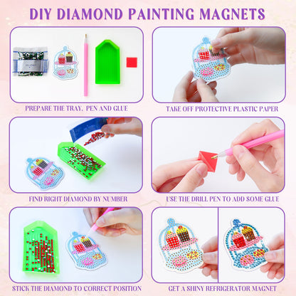 30 PCS Diamond Painting Magnets Kits - Small Diamond Art Magnet Kits for Adults - Mini Diamond Art DIY Crafts Stickers - Fridge Magnets Diamond Art Accessories Green Plant