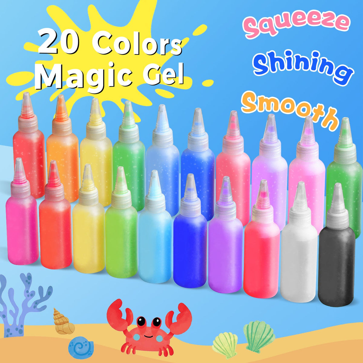 Magic Water Elf Toy Accessory: Magic Gel 20 Colors, Magic Gel 10 Colors, Magic Powder 4 Bags, Net 1 Piece,Sea Animal Molds 10 types