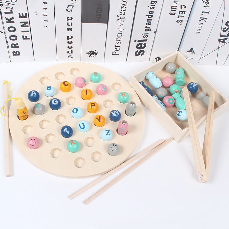 Baby Magnetic Wooden Fishing Game 2-in-1 Toys, Let Children Go Fishing Education Games, Preschool Montessori to Learn the Alphabet, Baby Early Education Toy Set Puzzle Exercise Children's Hands-on Ability