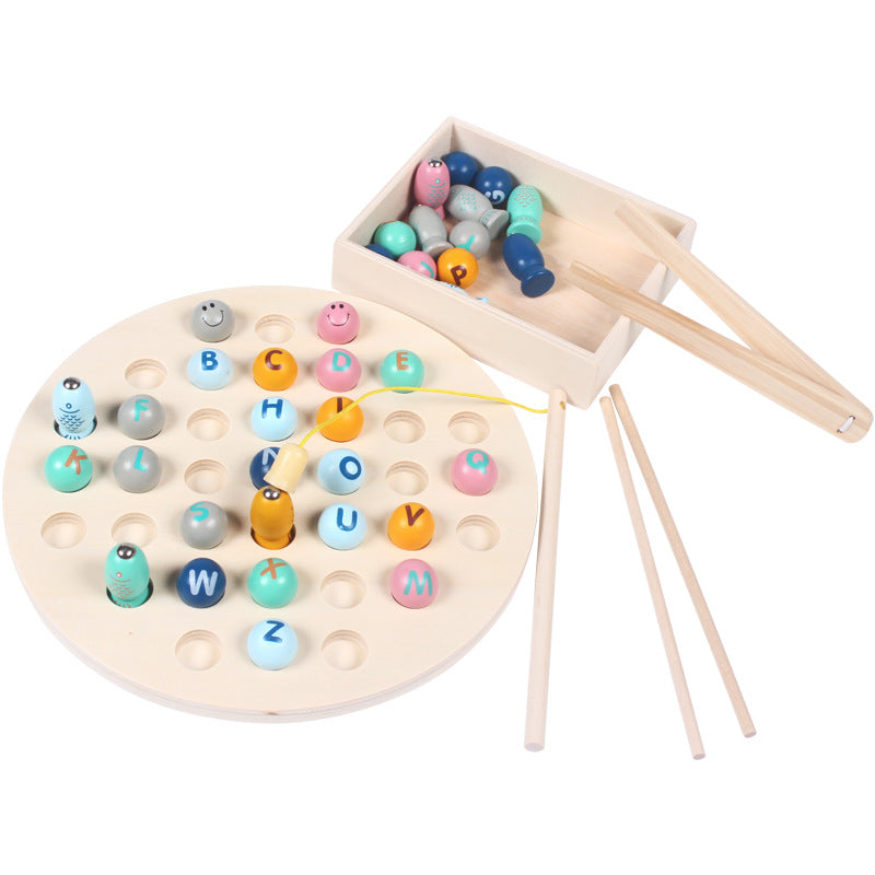 Baby Magnetic Wooden Fishing Game 2-in-1 Toys, Let Children Go Fishing Education Games, Preschool Montessori to Learn the Alphabet, Baby Early Education Toy Set Puzzle Exercise Children's Hands-on Ability
