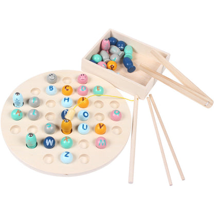 Baby Magnetic Wooden Fishing Game 2-in-1 Toys, Let Children Go Fishing Education Games, Preschool Montessori to Learn the Alphabet, Baby Early Education Toy Set Puzzle Exercise Children's Hands-on Ability
