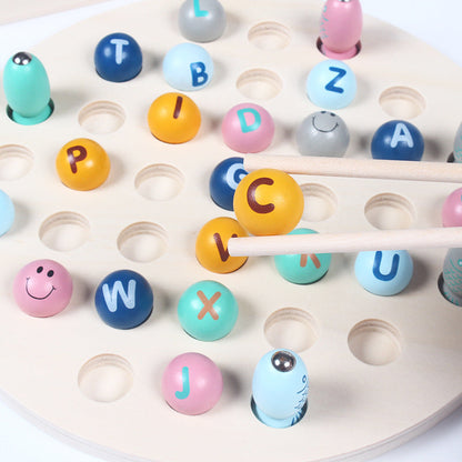 Baby Magnetic Wooden Fishing Game 2-in-1 Toys, Let Children Go Fishing Education Games, Preschool Montessori to Learn the Alphabet, Baby Early Education Toy Set Puzzle Exercise Children's Hands-on Ability