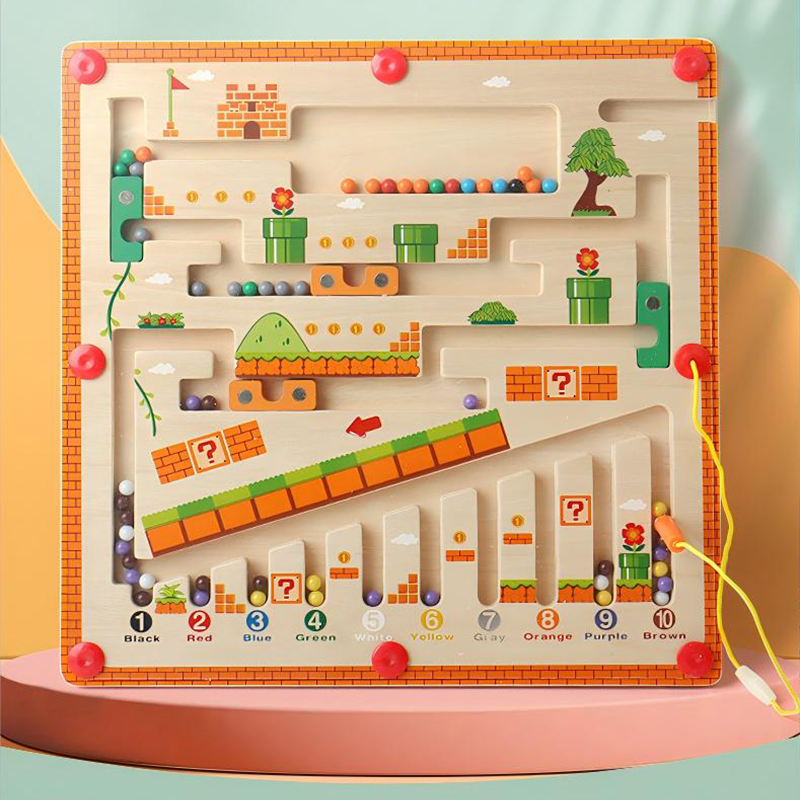 Children Wood Color Digital Cognitive Classification Magnetic Machine Maze Children's Educational Toys for 4-6 years-old