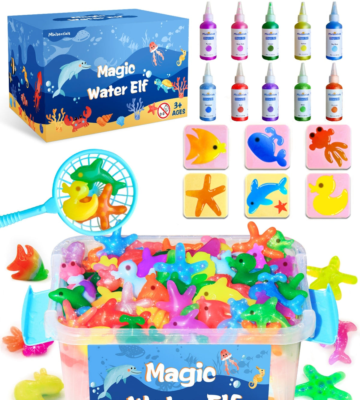 Aqua Fairy Water Gel Kit - Magic Water Elf Toy Handmade Water Animal Set - 10 Colors Magic Gel Aqua Art 6 Molds Squishy Maker - Party Favor Birthday Christmas DIY STEM Gifts for 3-8 Year Old Kids