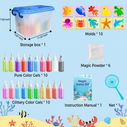Aqua Fairy Water Gel Kit - Magic Water Elf Toy Handmade Water Animal Set - 20 Colors Magic Gel Aqua Art 10 Molds Squishy Maker - Party Favor Birthday Christmas DIY STEM Gifts for 3-8 Year Old Kids