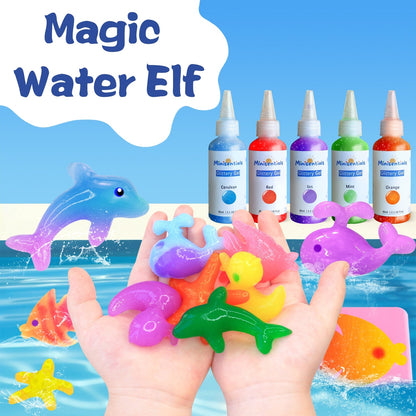 Aqua Fairy Water Gel Kit - Magic Water Elf Toy Handmade Water Animal Set - 10 Colors Magic Gel Aqua Art 6 Molds Squishy Maker - Party Favor Birthday Christmas DIY STEM Gifts for 3-8 Year Old Kids