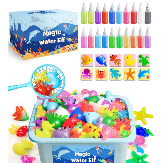 Aqua Fairy Water Gel Kit - Magic Water Elf Toy Handmade Water Animal Set - 20 Colors Magic Gel Aqua Art 10 Molds Squishy Maker - Party Favor Birthday Christmas DIY STEM Gifts for 3-8 Year Old Kids