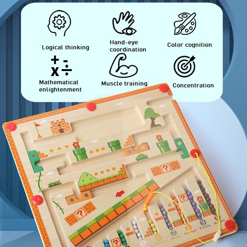 Children Wood Color Digital Cognitive Classification Magnetic Machine Maze Children's Educational Toys for 4-6 years-old