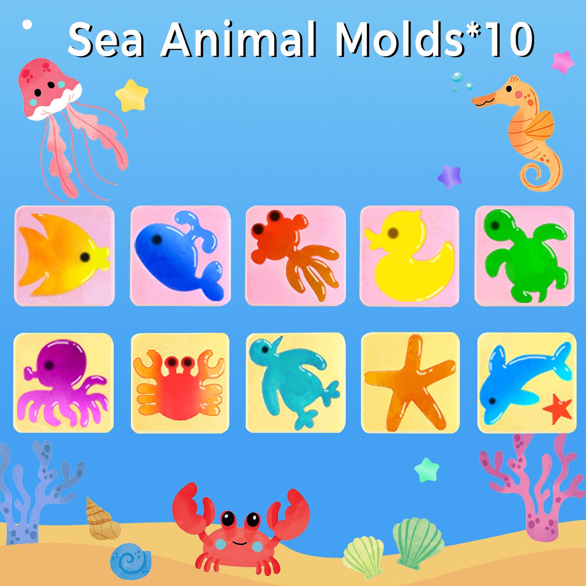 Magic Water Elf Toy Accessory: Magic Gel 20 Colors, Magic Gel 10 Colors, Magic Powder 4 Bags, Net 1 Piece,Sea Animal Molds 10 types